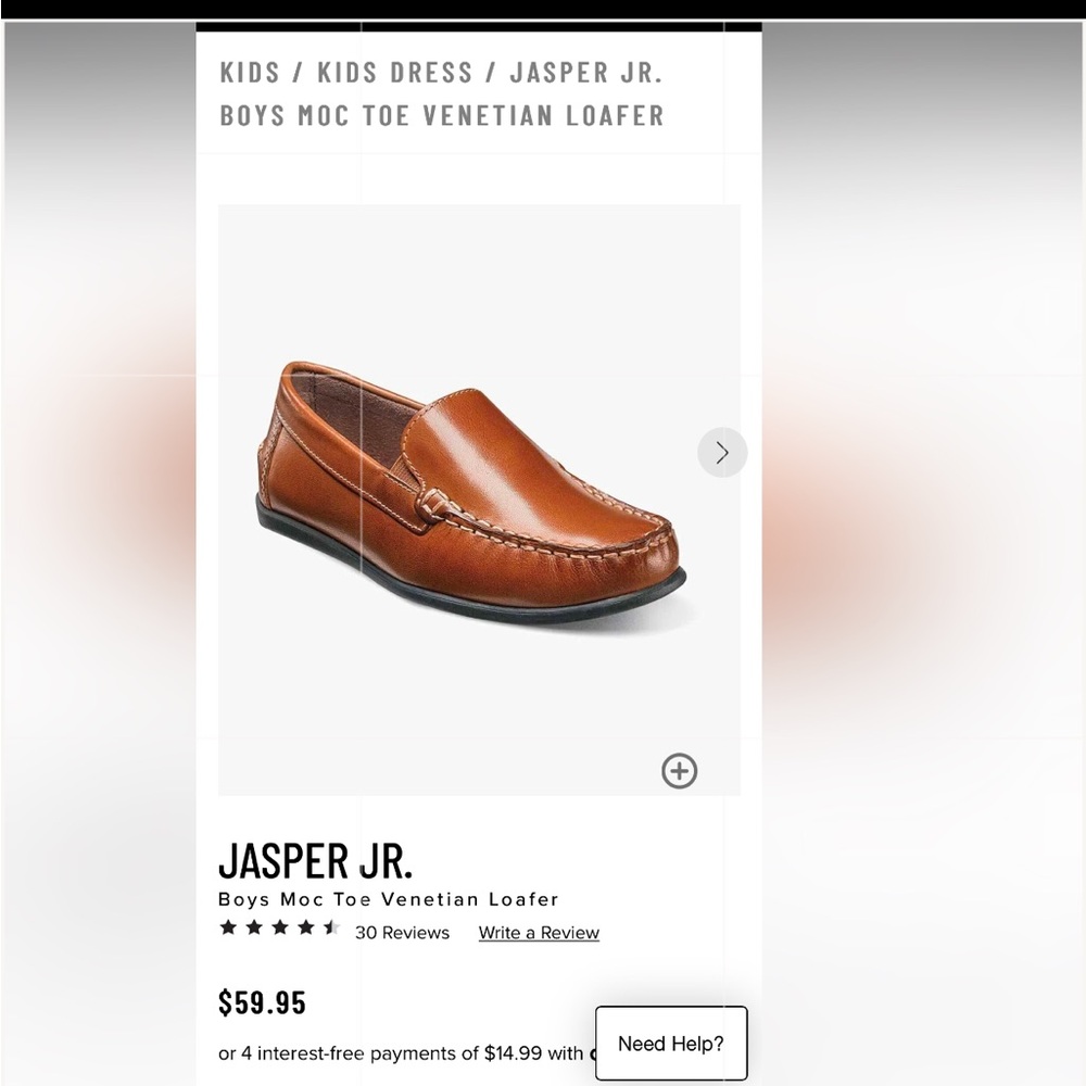 Florsheim JASPER JR. Boys Moc Toe Venetian Loafer size 4 big boys
